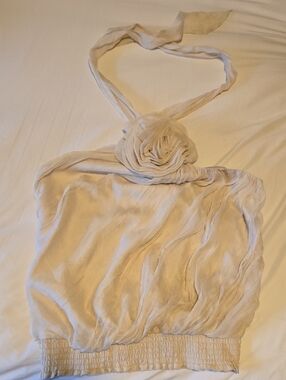 Ivory Halter Top with Rosette Detail